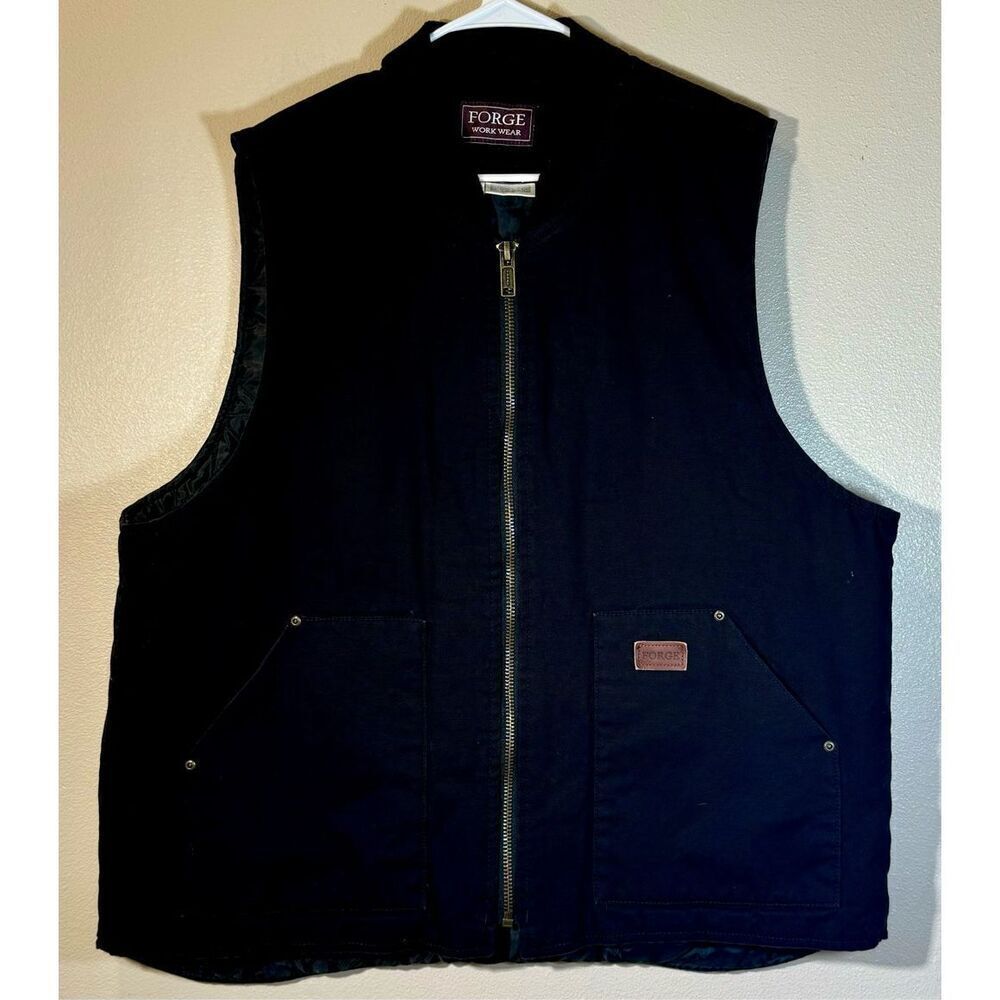 Forge Workwear Canvas Zip Up Black Vest Men's Size XL Tall